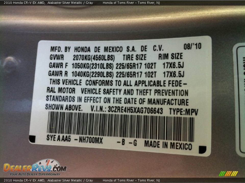 2010 Honda CR-V EX AWD Alabaster Silver Metallic / Gray Photo #11
