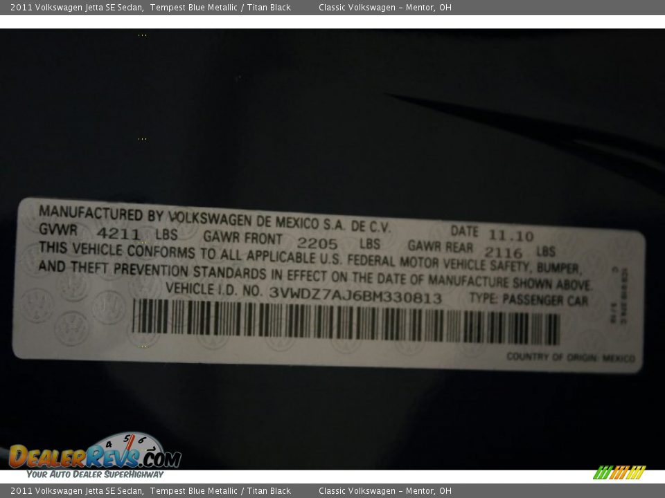 2011 Volkswagen Jetta SE Sedan Tempest Blue Metallic / Titan Black Photo #17