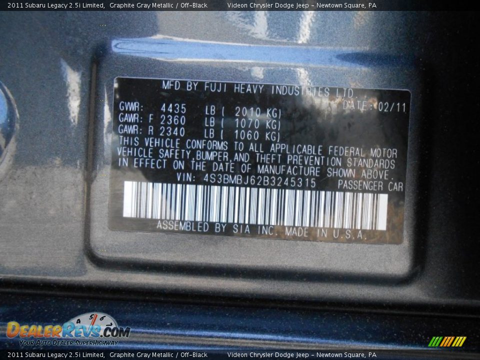 2011 Subaru Legacy 2.5i Limited Graphite Gray Metallic / Off-Black Photo #26