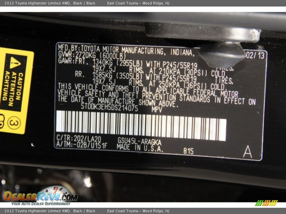 2013 Toyota Highlander Limited 4WD Black / Black Photo #15