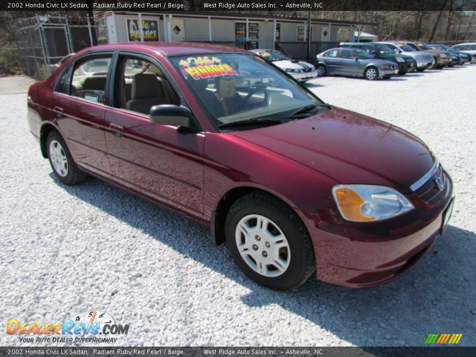 2002 Honda Civic LX Sedan Radiant Ruby Red Pearl / Beige Photo #1