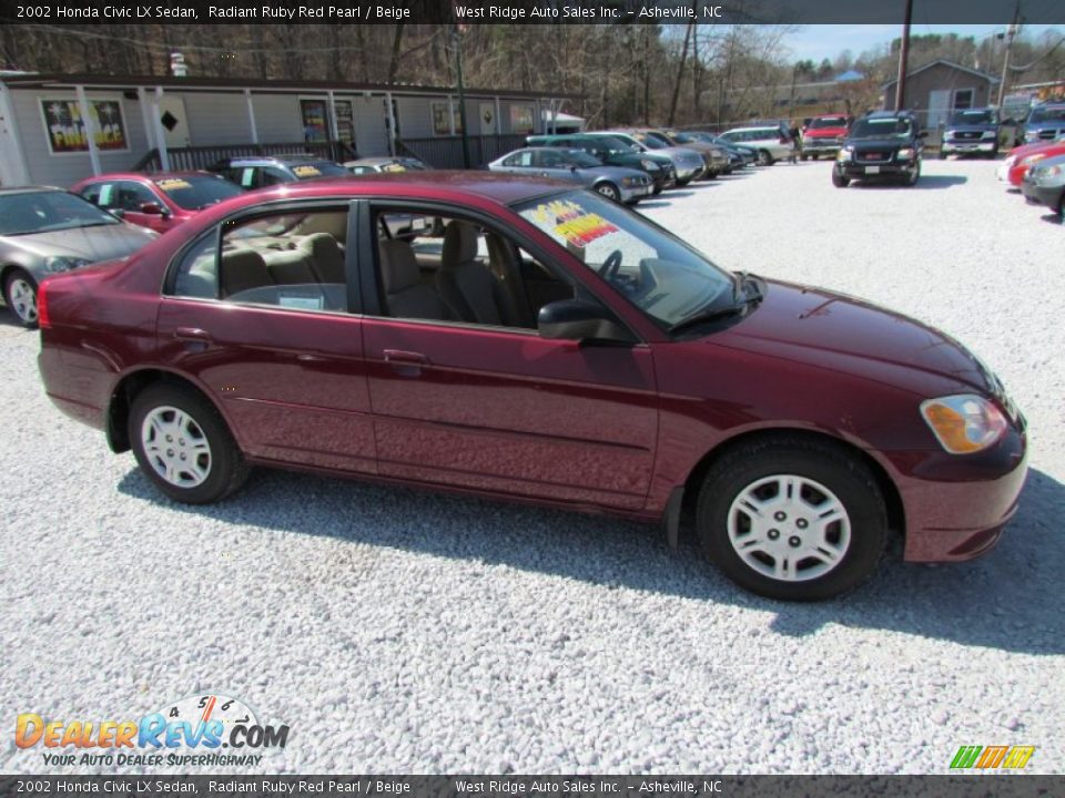 2002 Honda Civic LX Sedan Radiant Ruby Red Pearl / Beige Photo #2