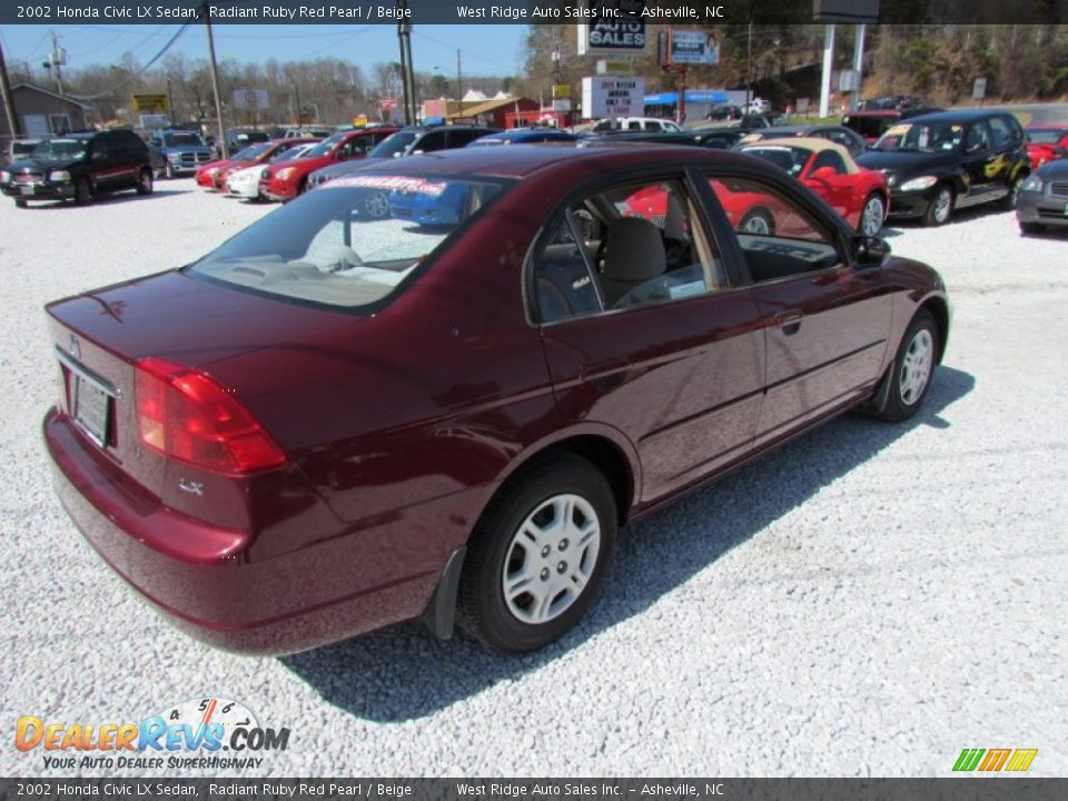 2002 Honda Civic LX Sedan Radiant Ruby Red Pearl / Beige Photo #4