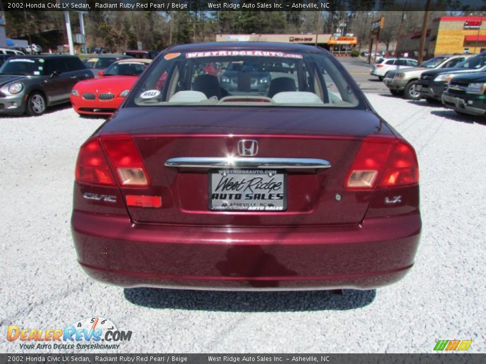 2002 Honda Civic LX Sedan Radiant Ruby Red Pearl / Beige Photo #6