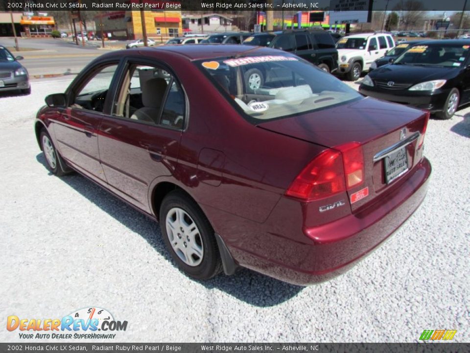 2002 Honda Civic LX Sedan Radiant Ruby Red Pearl / Beige Photo #7