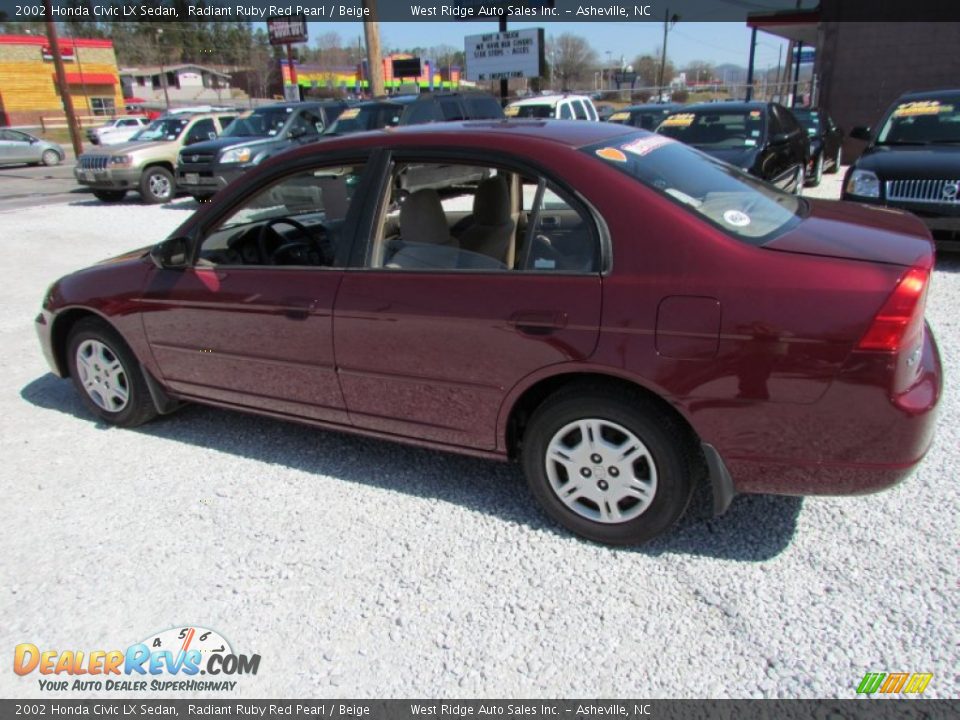 2002 Honda Civic LX Sedan Radiant Ruby Red Pearl / Beige Photo #8