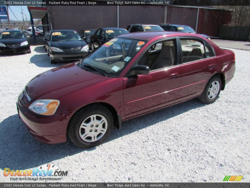 2002 Honda Civic LX Sedan Radiant Ruby Red Pearl / Beige Photo #10