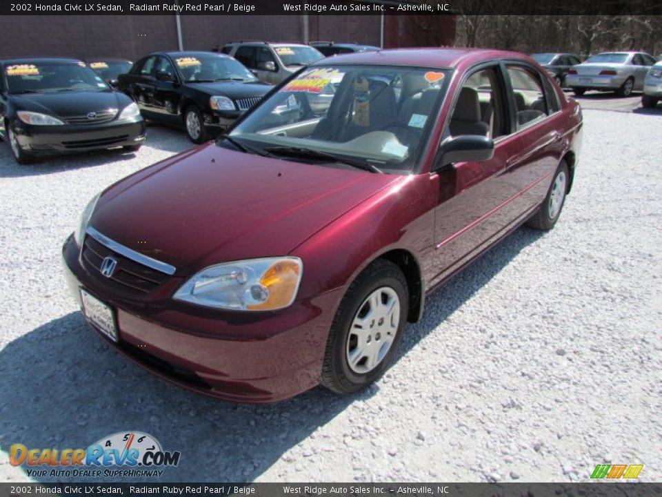 2002 Honda Civic LX Sedan Radiant Ruby Red Pearl / Beige Photo #11