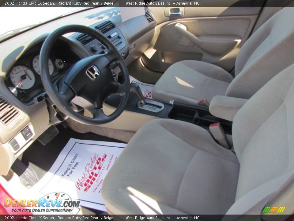 2002 Honda Civic LX Sedan Radiant Ruby Red Pearl / Beige Photo #21
