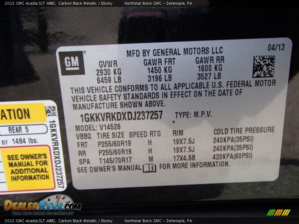 2013 GMC Acadia SLT AWD Carbon Black Metallic / Ebony Photo #20