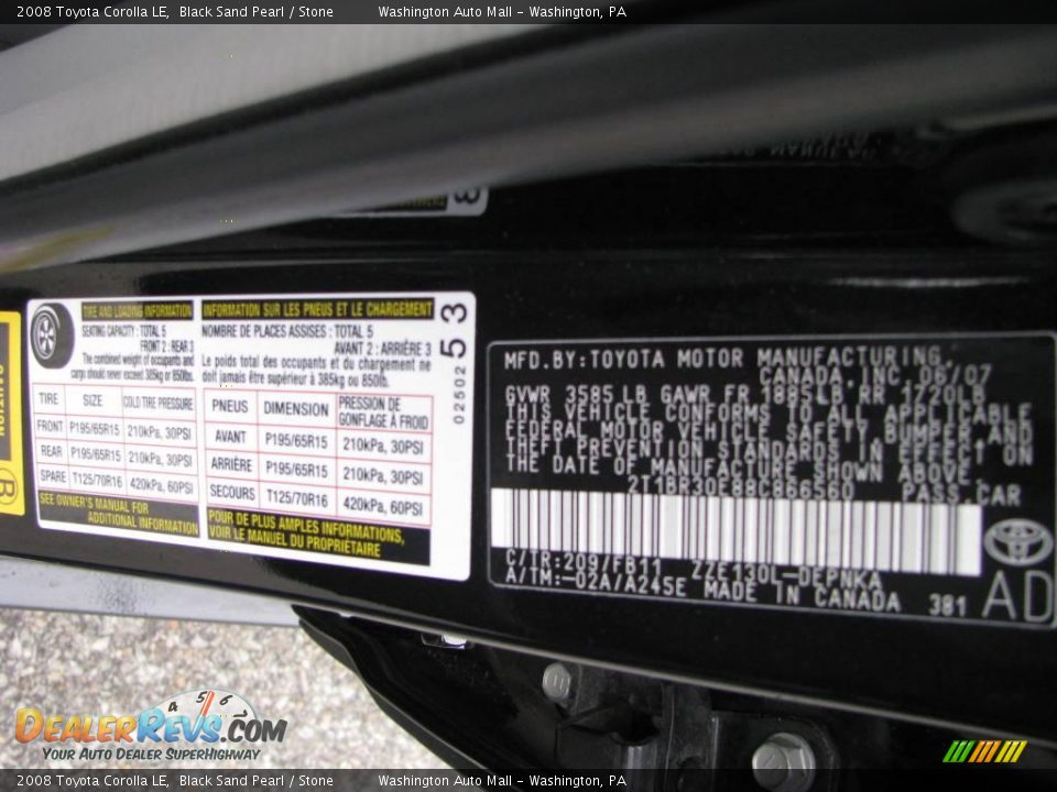 2008 Toyota Corolla LE Black Sand Pearl / Stone Photo #19