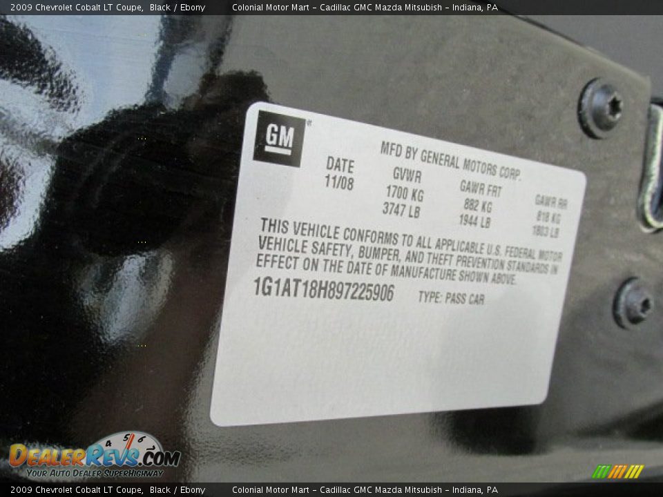 2009 Chevrolet Cobalt LT Coupe Black / Ebony Photo #19
