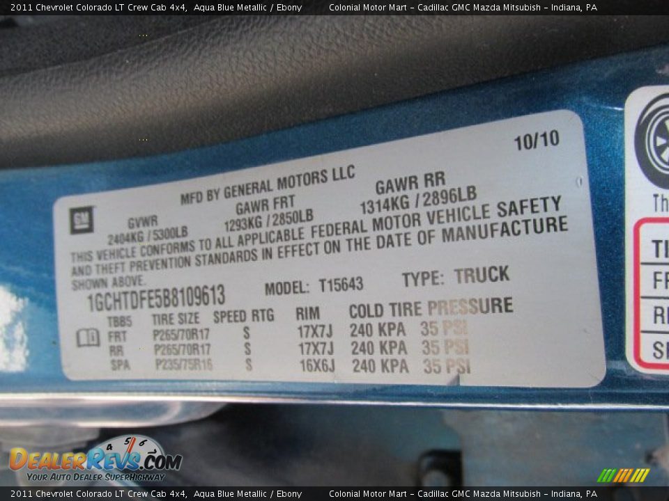 2011 Chevrolet Colorado LT Crew Cab 4x4 Aqua Blue Metallic / Ebony Photo #19