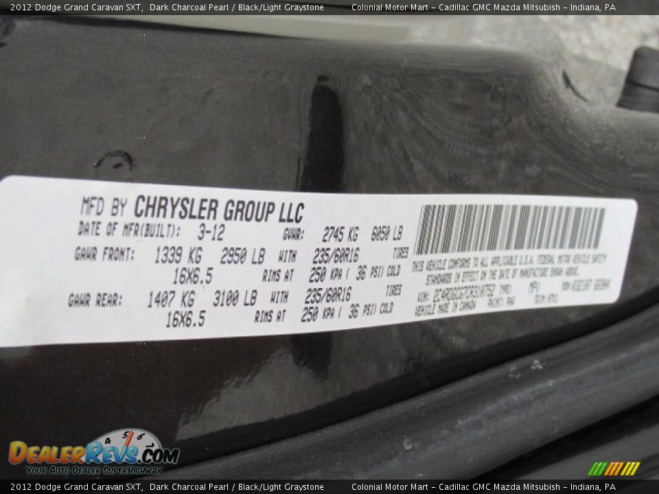 2012 Dodge Grand Caravan SXT Dark Charcoal Pearl / Black/Light Graystone Photo #19