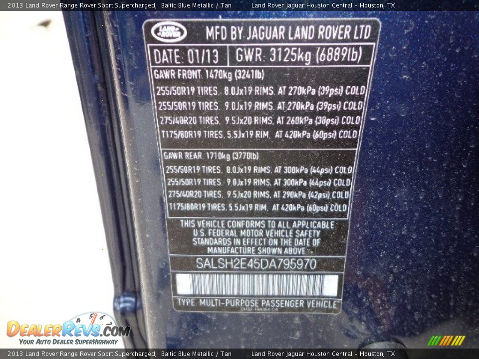 2013 Land Rover Range Rover Sport Supercharged Baltic Blue Metallic / Tan Photo #20