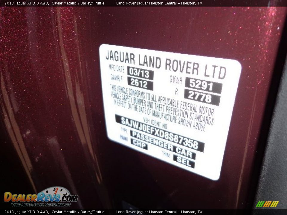 2013 Jaguar XF 3.0 AWD Caviar Metallic / Barley/Truffle Photo #18