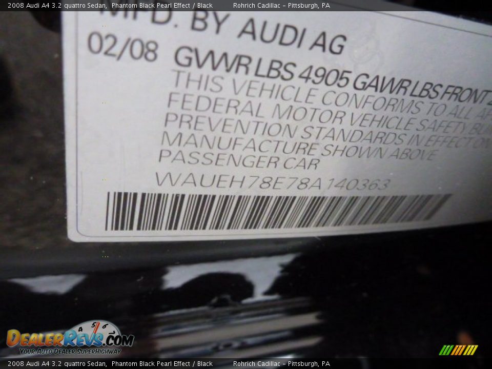 2008 Audi A4 3.2 quattro Sedan Phantom Black Pearl Effect / Black Photo #20