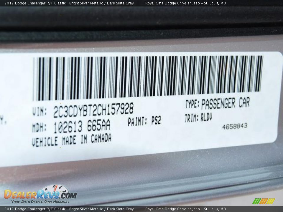2012 Dodge Challenger R/T Classic Bright Silver Metallic / Dark Slate Gray Photo #15