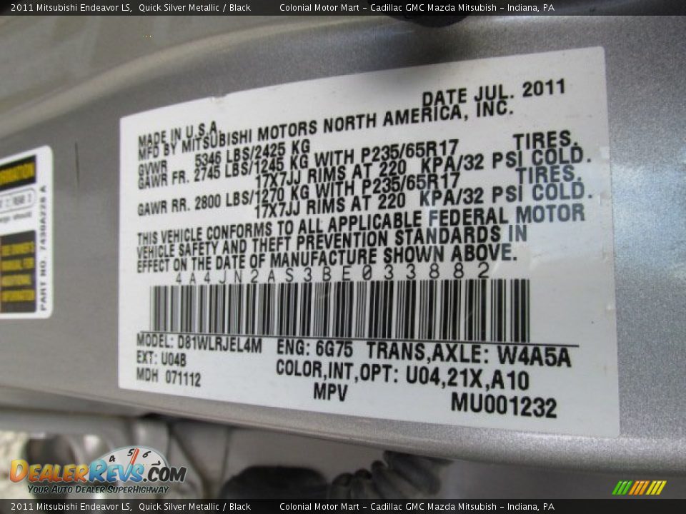 2011 Mitsubishi Endeavor LS Quick Silver Metallic / Black Photo #19