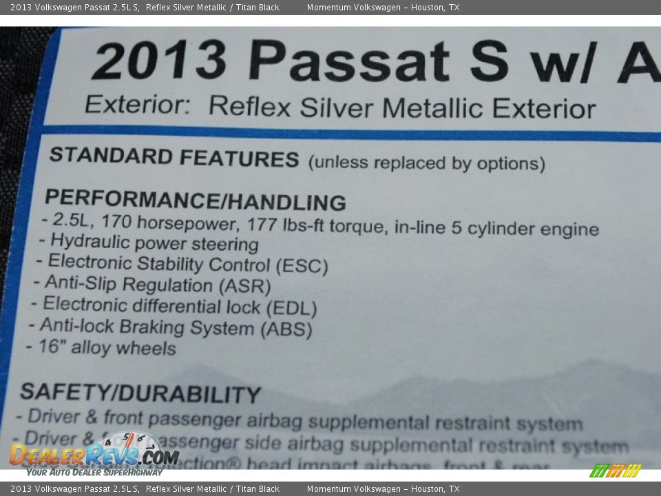 2013 Volkswagen Passat 2.5L S Reflex Silver Metallic / Titan Black Photo #24