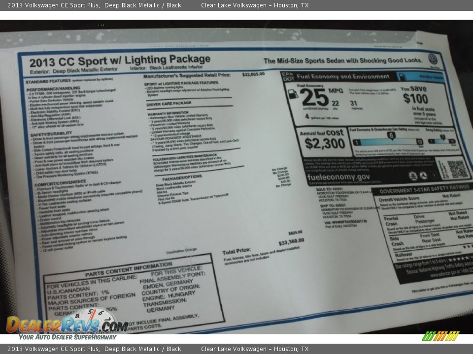 2013 Volkswagen CC Sport Plus Deep Black Metallic / Black Photo #31