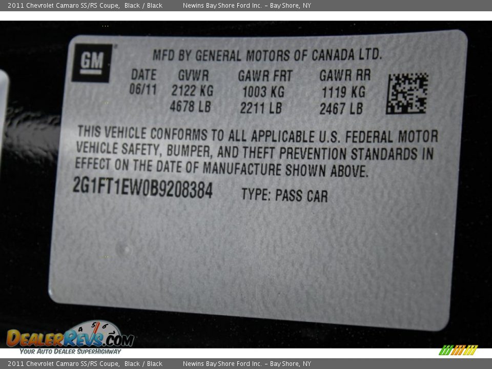 2011 Chevrolet Camaro SS/RS Coupe Black / Black Photo #19