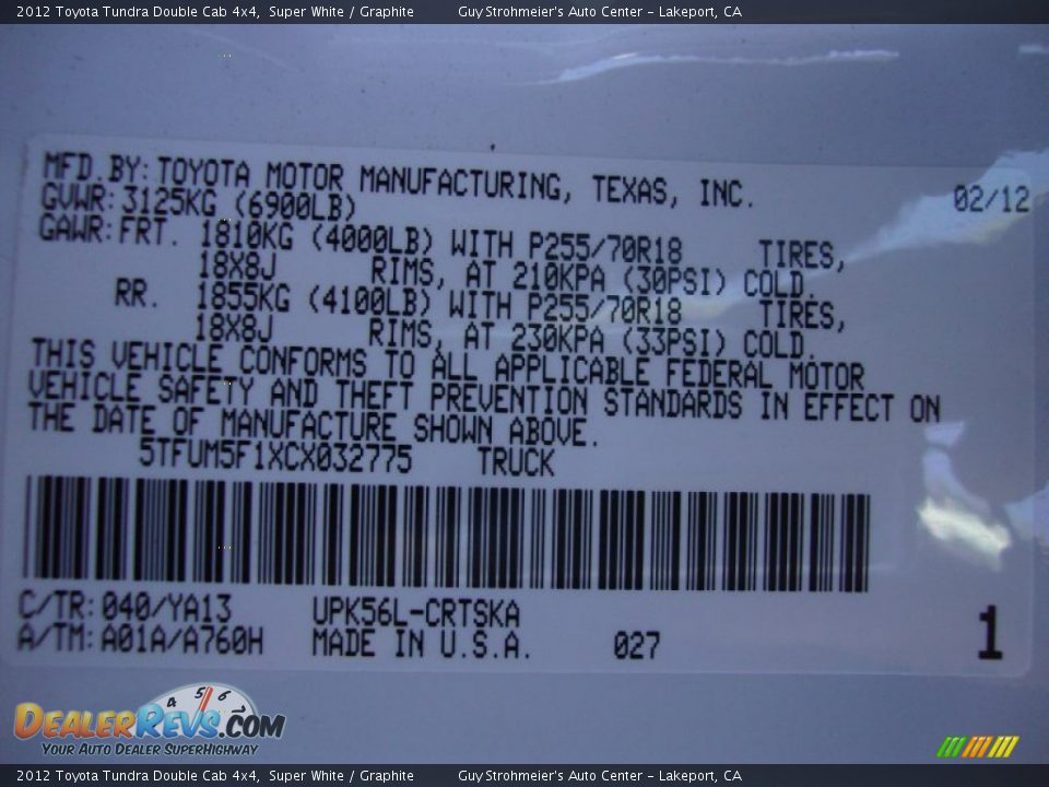 2012 Toyota Tundra Double Cab 4x4 Super White / Graphite Photo #27