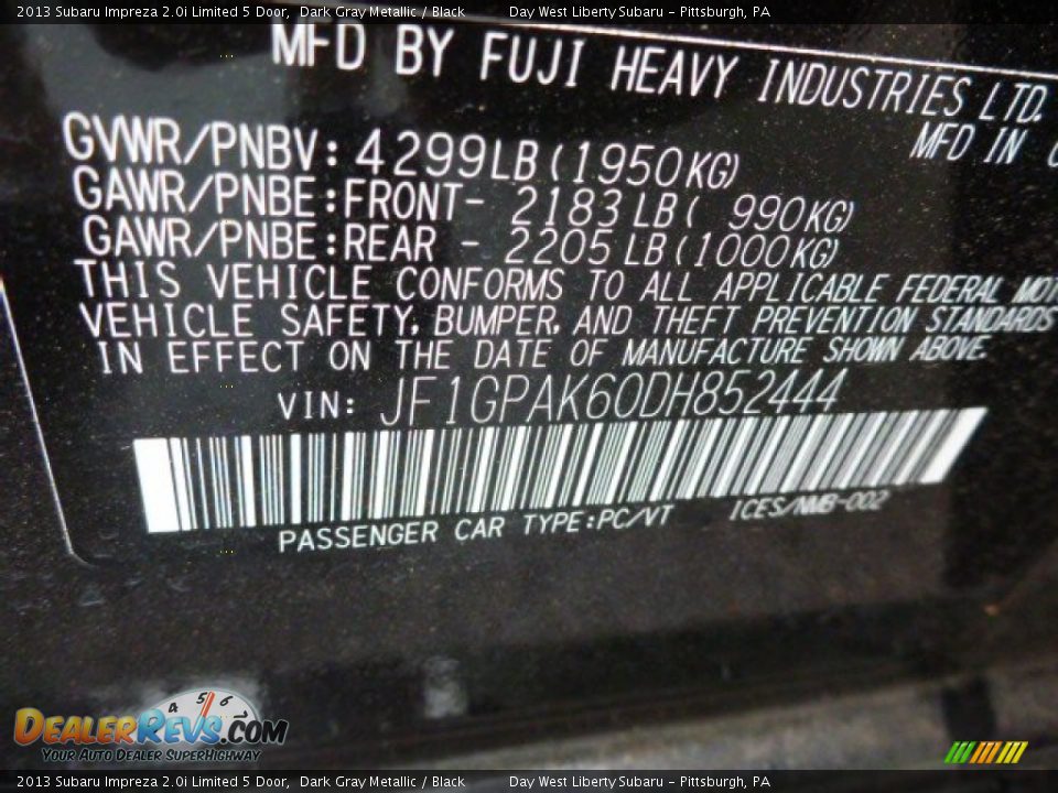 2013 Subaru Impreza 2.0i Limited 5 Door Dark Gray Metallic / Black Photo #16