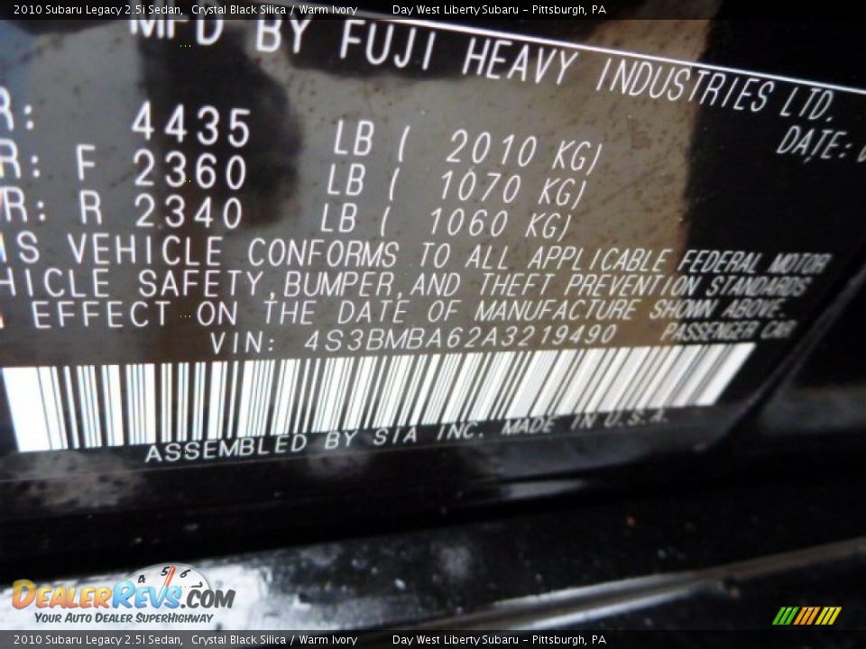 2010 Subaru Legacy 2.5i Sedan Crystal Black Silica / Warm Ivory Photo #17