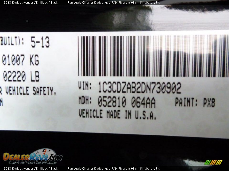 2013 Dodge Avenger SE Black / Black Photo #18