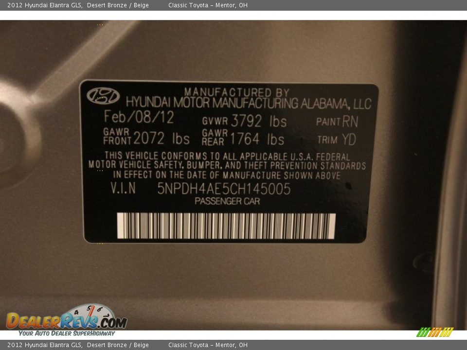 2012 Hyundai Elantra GLS Desert Bronze / Beige Photo #18