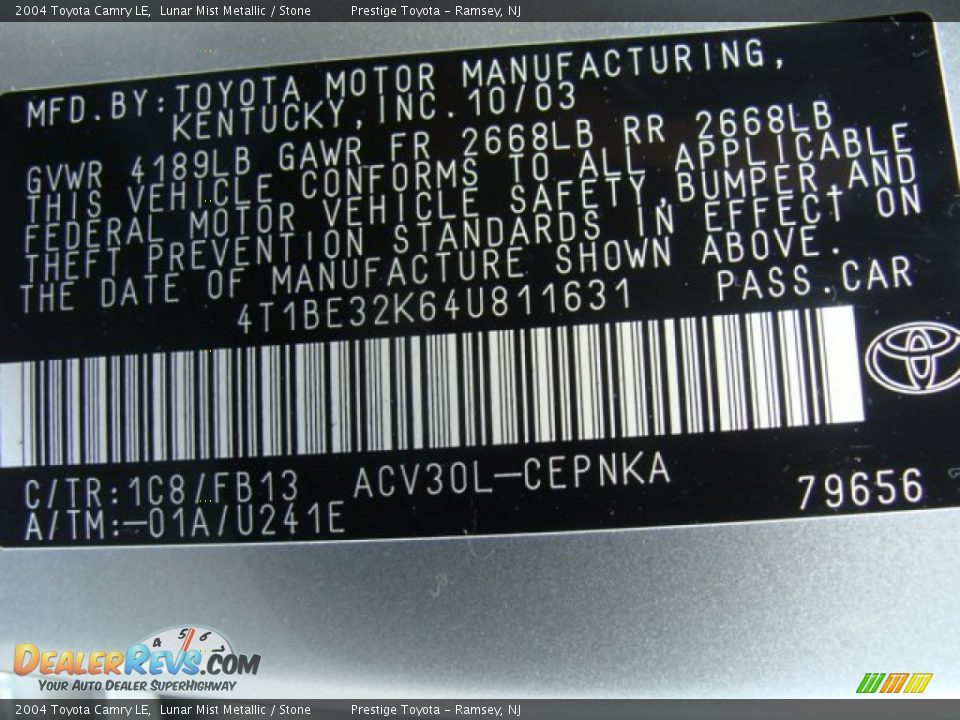 2004 Toyota Camry LE Lunar Mist Metallic / Stone Photo #15