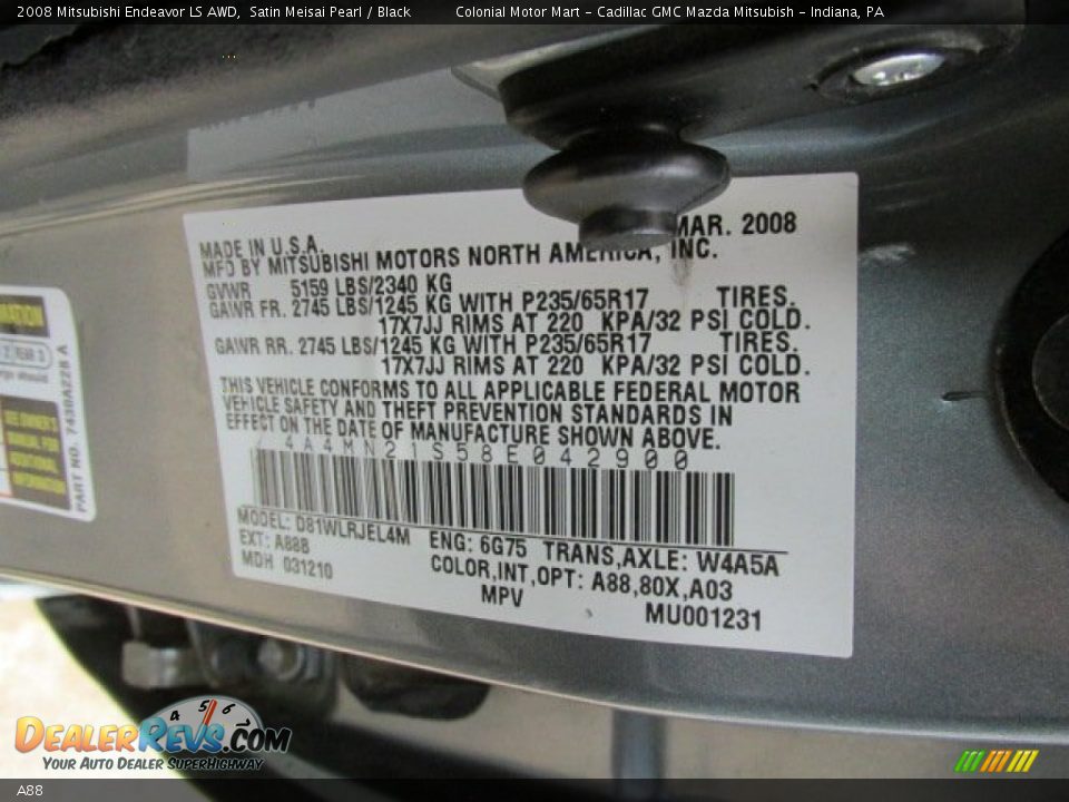 Mitsubishi Color Code A88 Satin Meisai Pearl