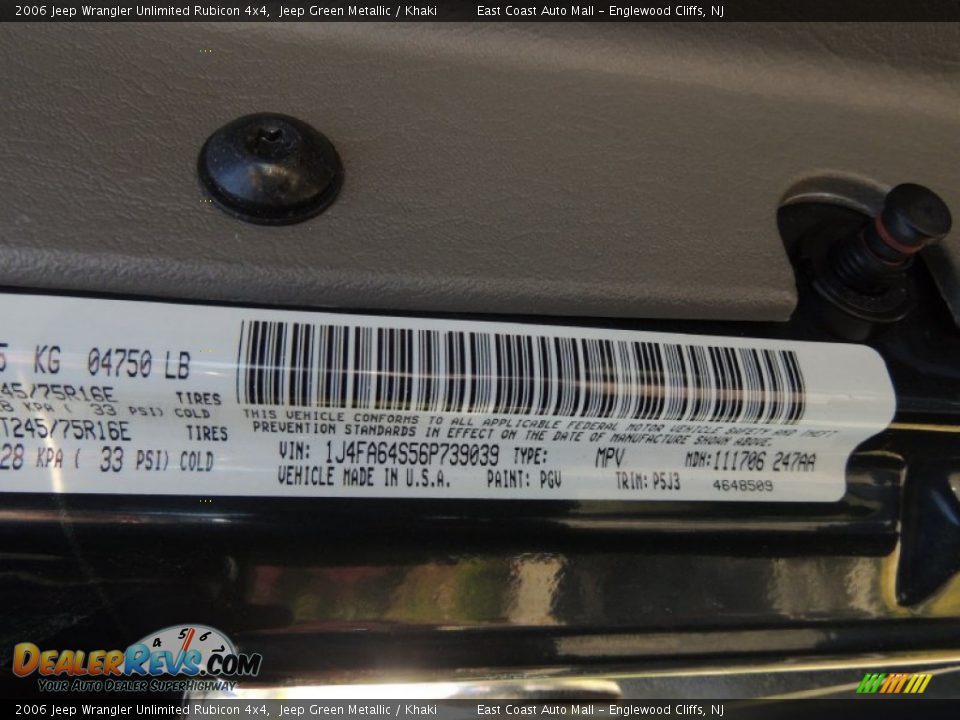 2006 Jeep Wrangler Unlimited Rubicon 4x4 Jeep Green Metallic / Khaki Photo #15