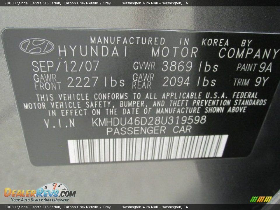 2008 Hyundai Elantra GLS Sedan Carbon Gray Metallic / Gray Photo #18