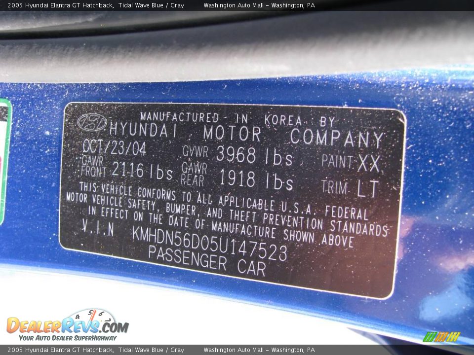 2005 Hyundai Elantra GT Hatchback Tidal Wave Blue / Gray Photo #19