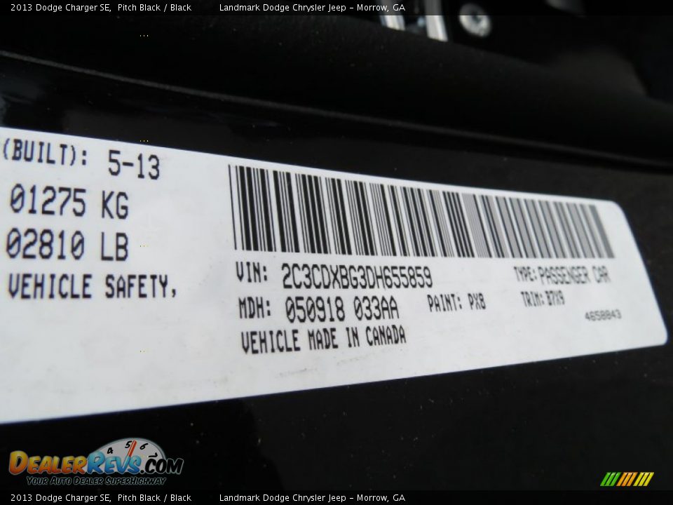 2013 Dodge Charger SE Pitch Black / Black Photo #10