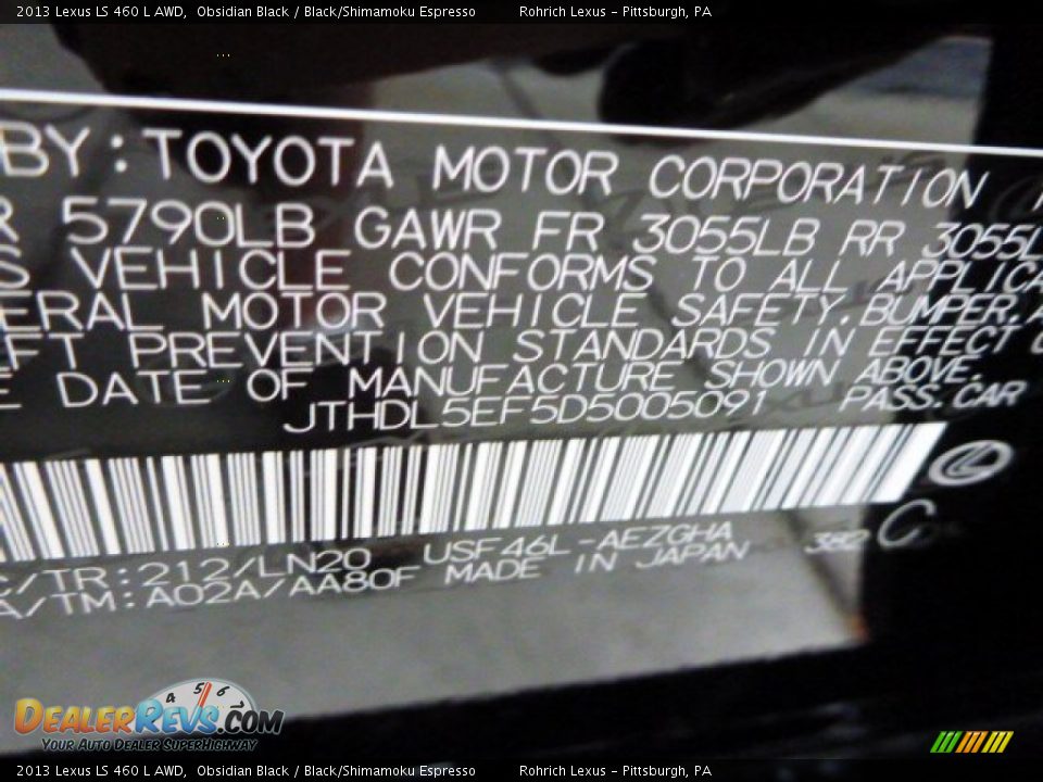 2013 Lexus LS 460 L AWD Obsidian Black / Black/Shimamoku Espresso Photo #16