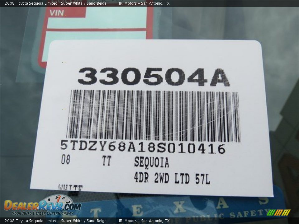 2008 Toyota Sequoia Limited Super White / Sand Beige Photo #20