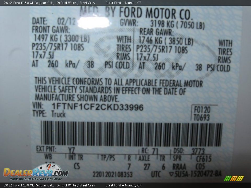 2012 Ford F150 XL Regular Cab Oxford White / Steel Gray Photo #13