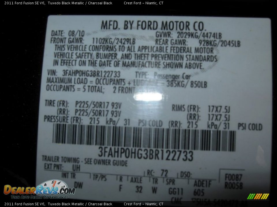 2011 Ford Fusion SE V6 Tuxedo Black Metallic / Charcoal Black Photo #14