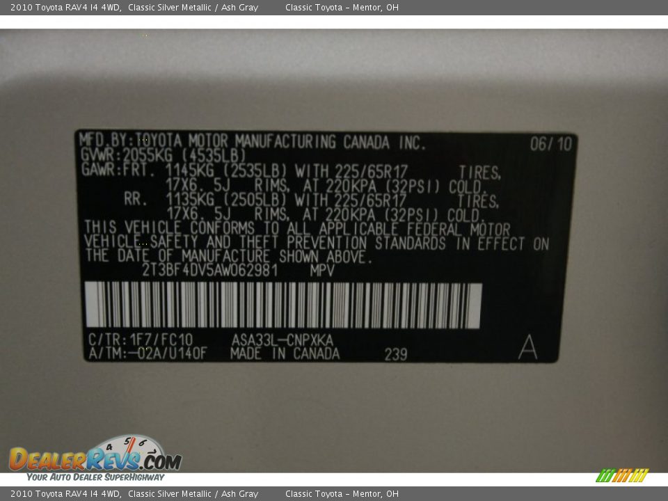 2010 Toyota RAV4 I4 4WD Classic Silver Metallic / Ash Gray Photo #16