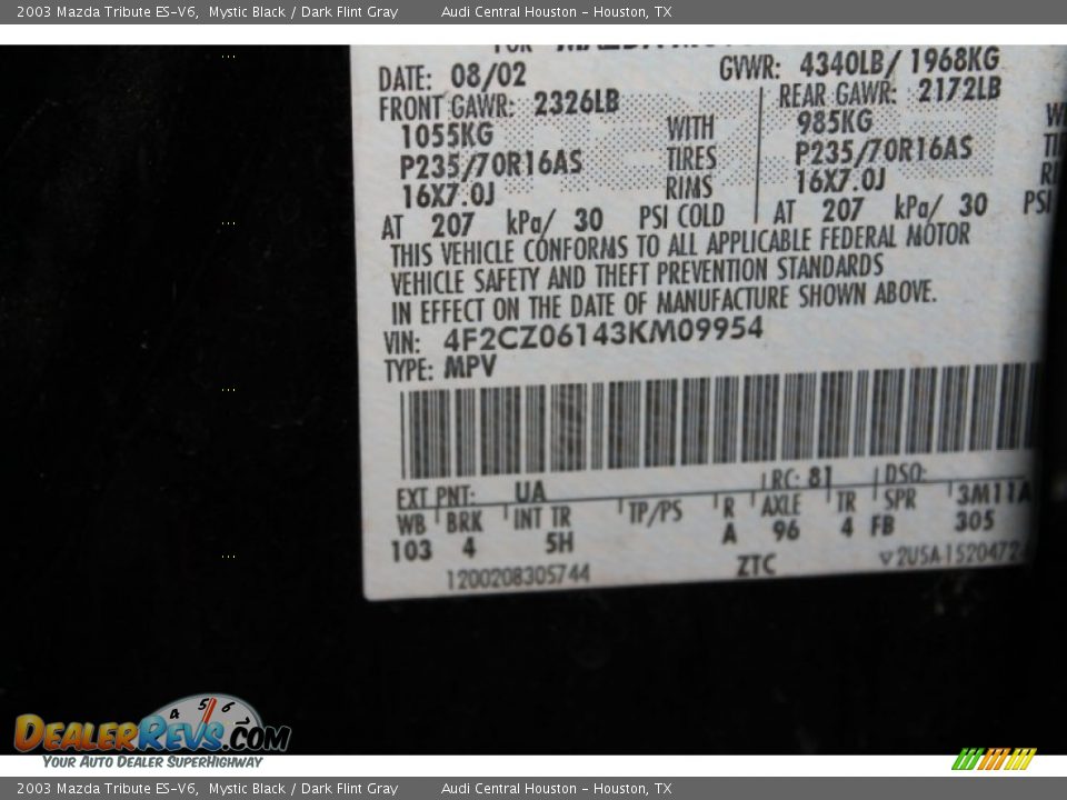 2003 Mazda Tribute ES-V6 Mystic Black / Dark Flint Gray Photo #30