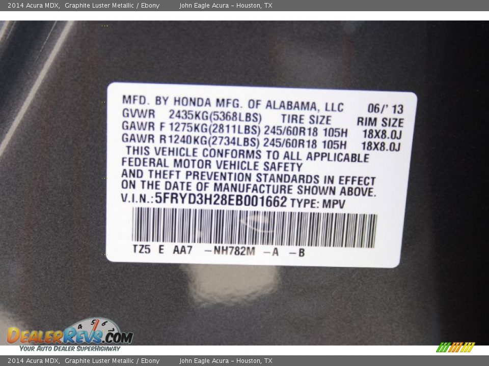 2014 Acura MDX Graphite Luster Metallic / Ebony Photo #34