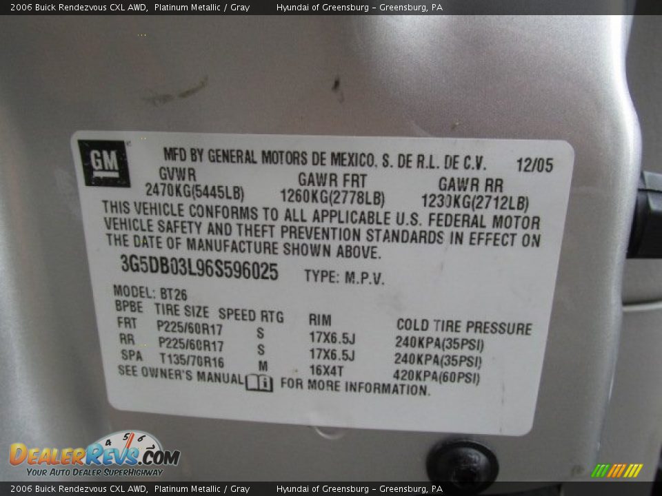 2006 Buick Rendezvous CXL AWD Platinum Metallic / Gray Photo #24