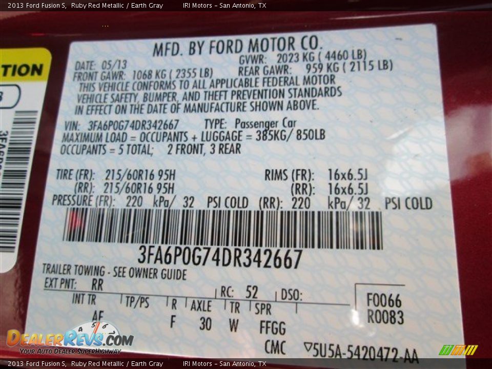 2013 Ford Fusion S Ruby Red Metallic / Earth Gray Photo #16