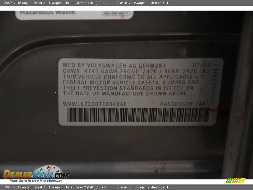 2007 Volkswagen Passat 2.0T Wagon United Grey Metallic / Black Photo #16