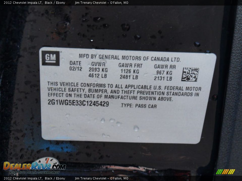 2012 Chevrolet Impala LT Black / Ebony Photo #17