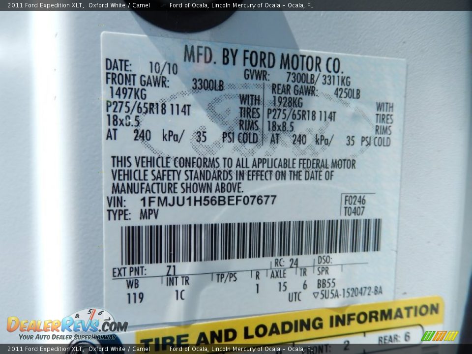 2011 Ford Expedition XLT Oxford White / Camel Photo #28