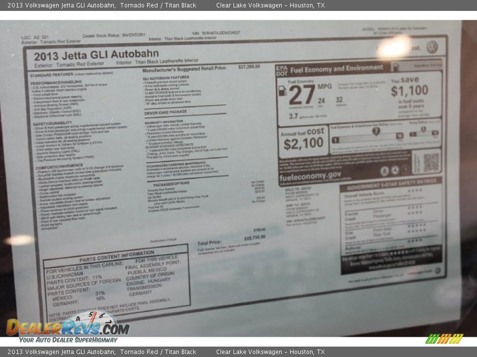 2013 Volkswagen Jetta GLI Autobahn Tornado Red / Titan Black Photo #34